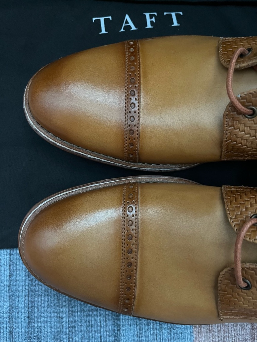 TAFT Woven Cap Toe Boots Tan Leather Size 44 Men’s Lace Up Dress Boot Spain - Picture 7 of 12